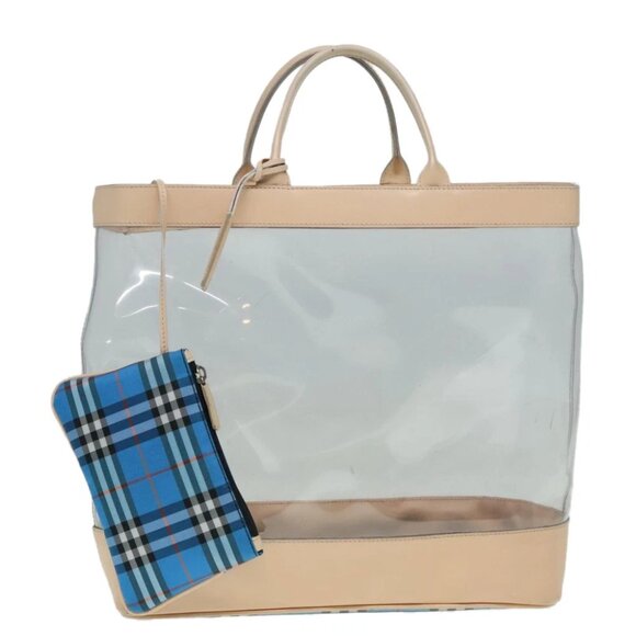 BURBERRY Nova Check Tote Bag Vinyl Clear Auth 91264 - Picture 1 of 15